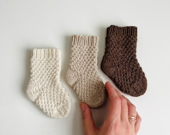 Knit baby socks, knitted wool socks, handknit newborn socks, baby on the way gift, grey baby socks, unisex baby socks