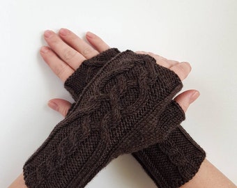 Knit fingerless women's gloves, knitted women mitts, aran knit wrist warmers, handknit handwarmers, softknitshome