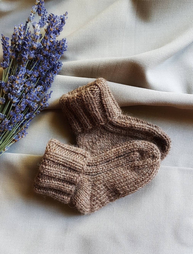 Knit white brown baby socks, wool kids socks, knitted boys girls unisex socks, winter socks for babies, infant socks, softknitshome image 5