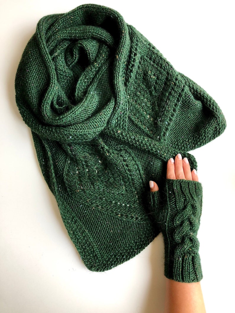 Knit scarf and gloves set, knit fingerless gloves, alpaca wool m Knit scarf and gloves set, knit fingerless gloves, alpaca wool m