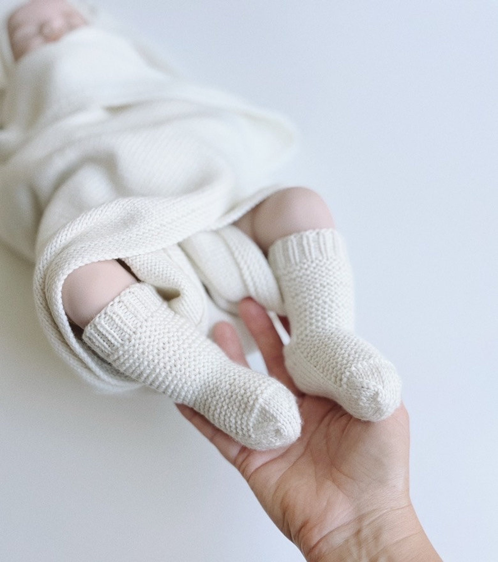 Knit Baby Blanket White Baby Knit Baby Socks Knit Etsy