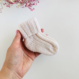 Knit white brown baby socks, wool kids socks, knitted boys girls unisex socks, winter socks for babies, infant socks, softknitshome image 2