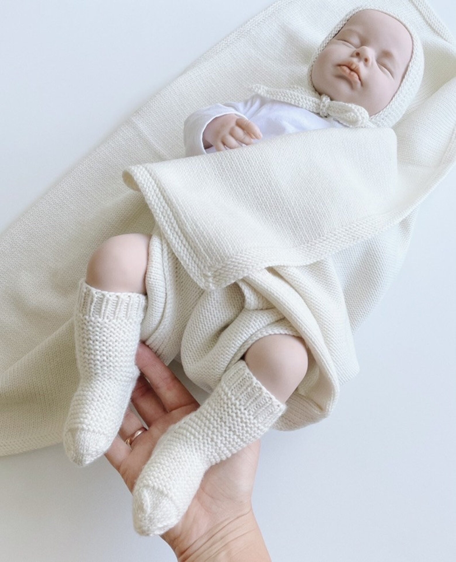 Knit Baby Blanket White Baby Knit Baby Socks Knit Etsy