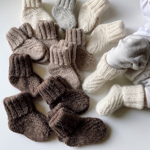 Knit baby socks, alpaca wool socks for kids, white and brown handknit baby socks, newborn boy and girl socks, pure wool baby showers gift image 4