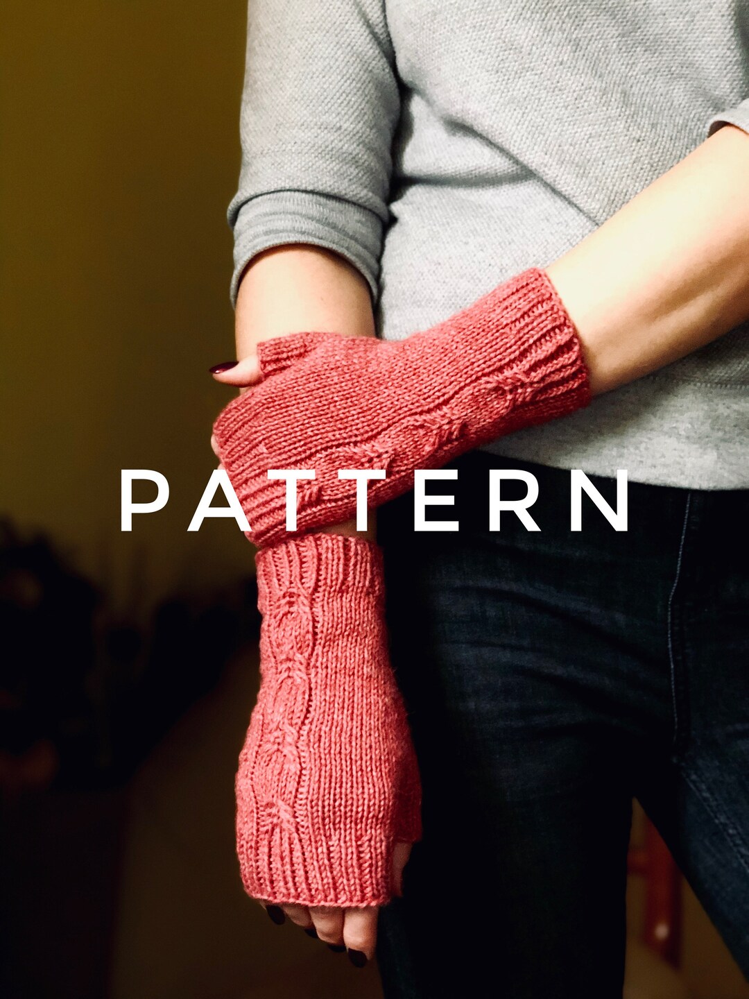 Knit Cable Fingerless Gloves Pattern: Easy Mitts Tutorial (PDF Pattern ...