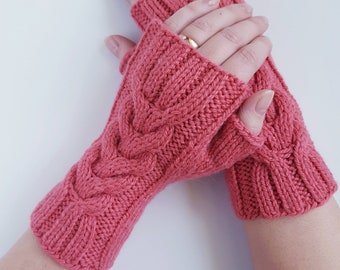 Gants tricotés sans doigts, mitaines en laine tricotées, gants en laine d’alpaga et de mouton, gants de câble en tricot, softknitshome, cadeau pour petite amie, cadeau pour maman