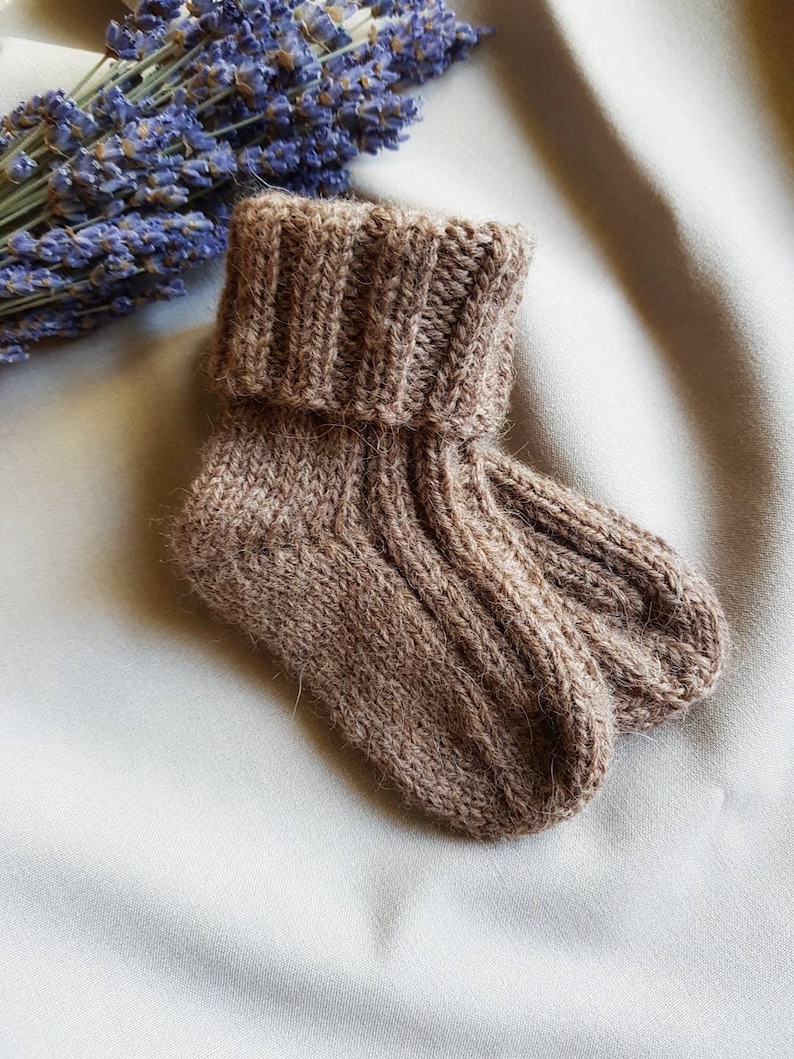 Knit white brown baby socks, wool kids socks, knitted boys girls unisex socks, winter socks for babies, infant socks, softknitshome image 3