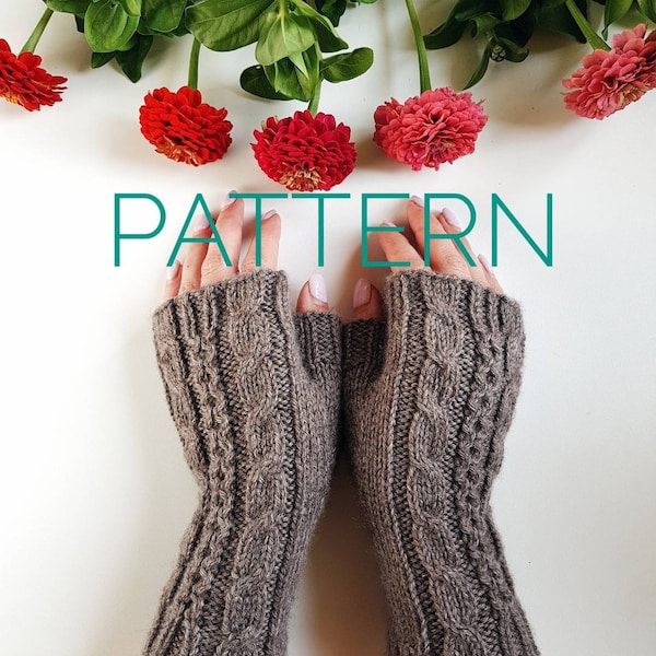 Knit fingerless gloves pattern, knitted mitts, how to knit cable gloves, knitting intructions, katia mitts, softknitshome