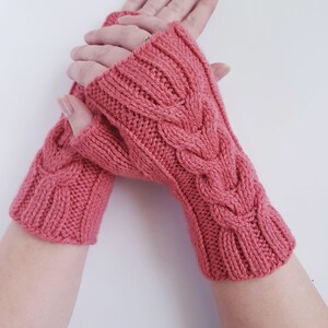 Knit fingerless gloves, knit wool mittens, alpaca and sheep wool gloves, knit cable mitts, softknitshome, gift for girlfriend, gift for mom image 4