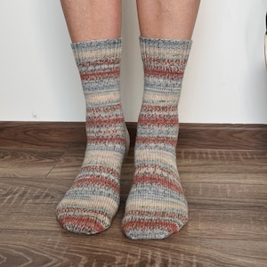Hand Knit Wool Socks: Striped Leg Warmers, EU 38-40