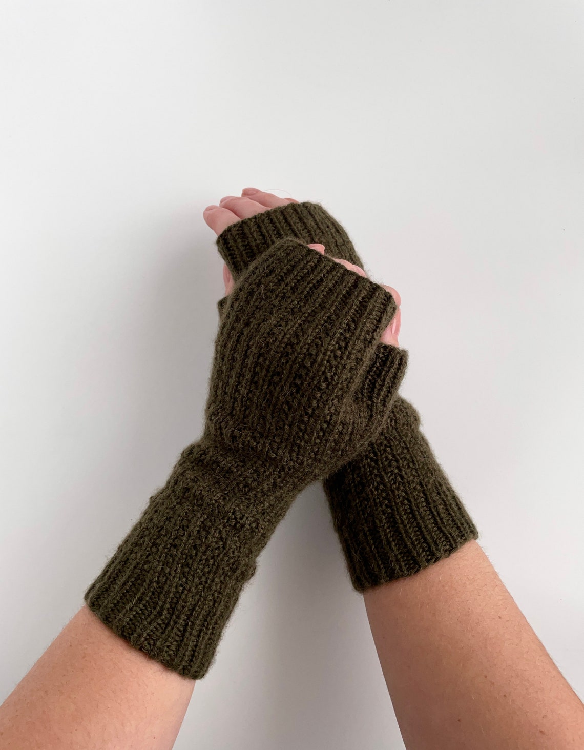 Knit Fingerless Gloves Merino Wool Mitts Womens Hand Etsy