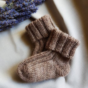 Knit white brown baby socks, wool kids socks, knitted boys girls unisex socks, winter socks for babies, infant socks, softknitshome image 7