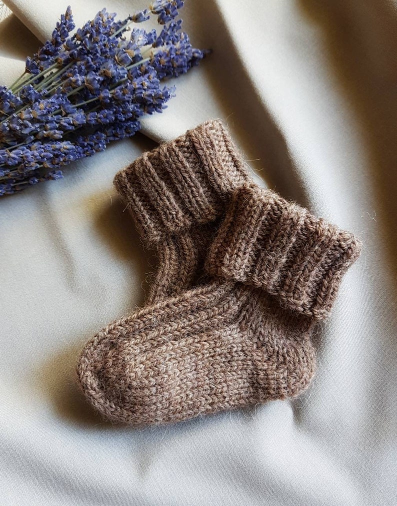 Knit white brown baby socks, wool kids socks, knitted boys girls unisex socks, winter socks for babies, infant socks, softknitshome image 7