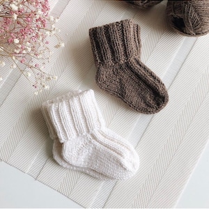 Knit white brown baby socks, wool kids socks, knitted boys girls unisex socks, winter socks for babies, infant socks, softknitshome