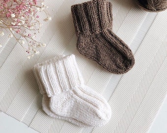 Knit white brown baby socks, wool kids socks, knitted boys girls unisex socks, winter socks for babies, infant socks, softknitshome