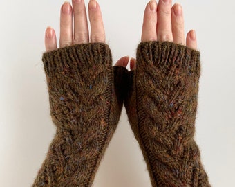 Knit fingerless gloves, knitted arm warmers, handmade gloves, wool mittens, texting gloves, women's knit gloves, brown knit gloves