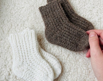 Knit white brown baby socks, wool kids socks, knitted boys girls unisex socks, winter socks for babies, infant socks, softknitshome