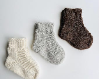 Handknit Alpaca Baby Socks: Newborn Gift, Wool Knit Socks (0-3 Months)