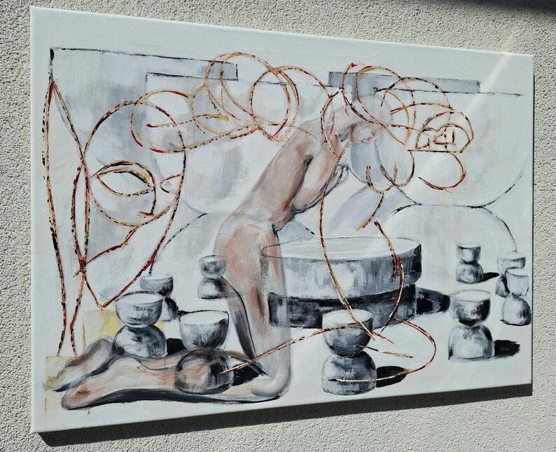 IN PROGRESS...The Ritual of Silence, Original Painting, Symbolic Contemporary Painting, Introspective Wall Art image 5