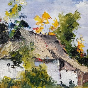 Día de otoño en Transilvania, pintura al óleo colorida de Transilvania, arte mural moderno, obra de arte única, pintura de lienzo grande, regalo decorativo