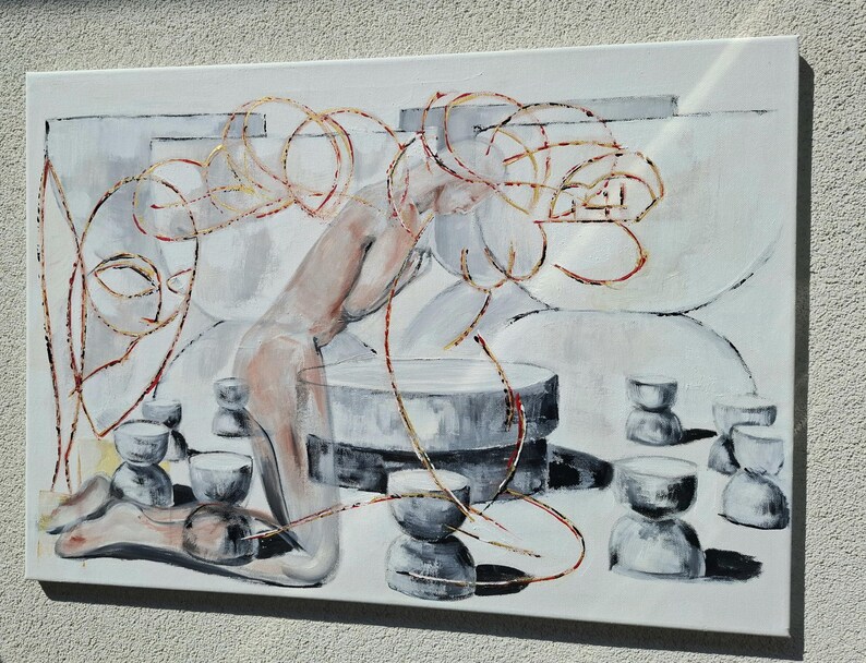 IN PROGRESS...The Ritual of Silence, Original Painting, Symbolic Contemporary Painting, Introspective Wall Art image 8