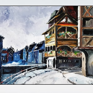 La Petite France Strasbourg peinture à l'huile originale sur toile décor moderne paysage urbain peinture à l'huile pour décoration murale de bureau