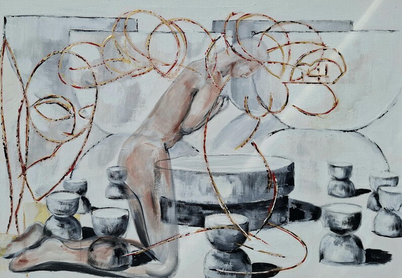 IN PROGRESS...The Ritual of Silence, Original Painting, Symbolic Contemporary Painting, Introspective Wall Art image 2