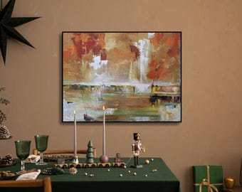 Reflections of Distant Shores Abstract Harbor Seascape Oil Painting: Coastal Modern Wall Art