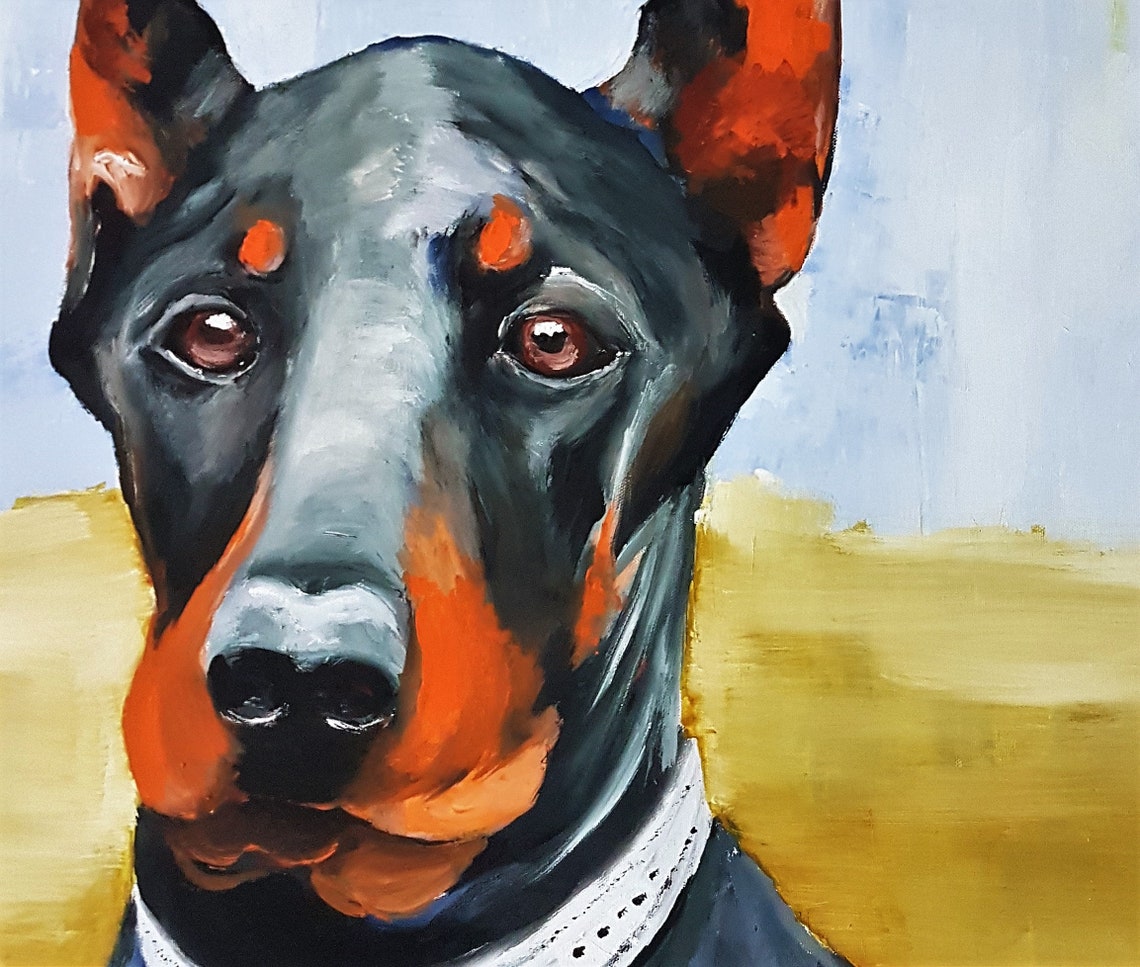 Doberman Acrylic Painting Signed Canvas Painting Doberman Etsy
