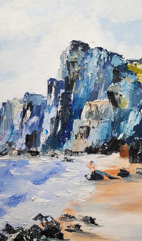 #絵画 #油絵 #風景画 海の崖の油絵：オリジナルの海景風景画、12x12 - Etsy 日本