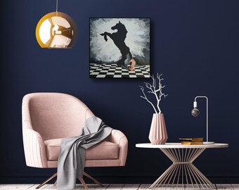 IN PROGRESS...Chess Knight Painting: Modern Acrylic Wall Art, 16x16