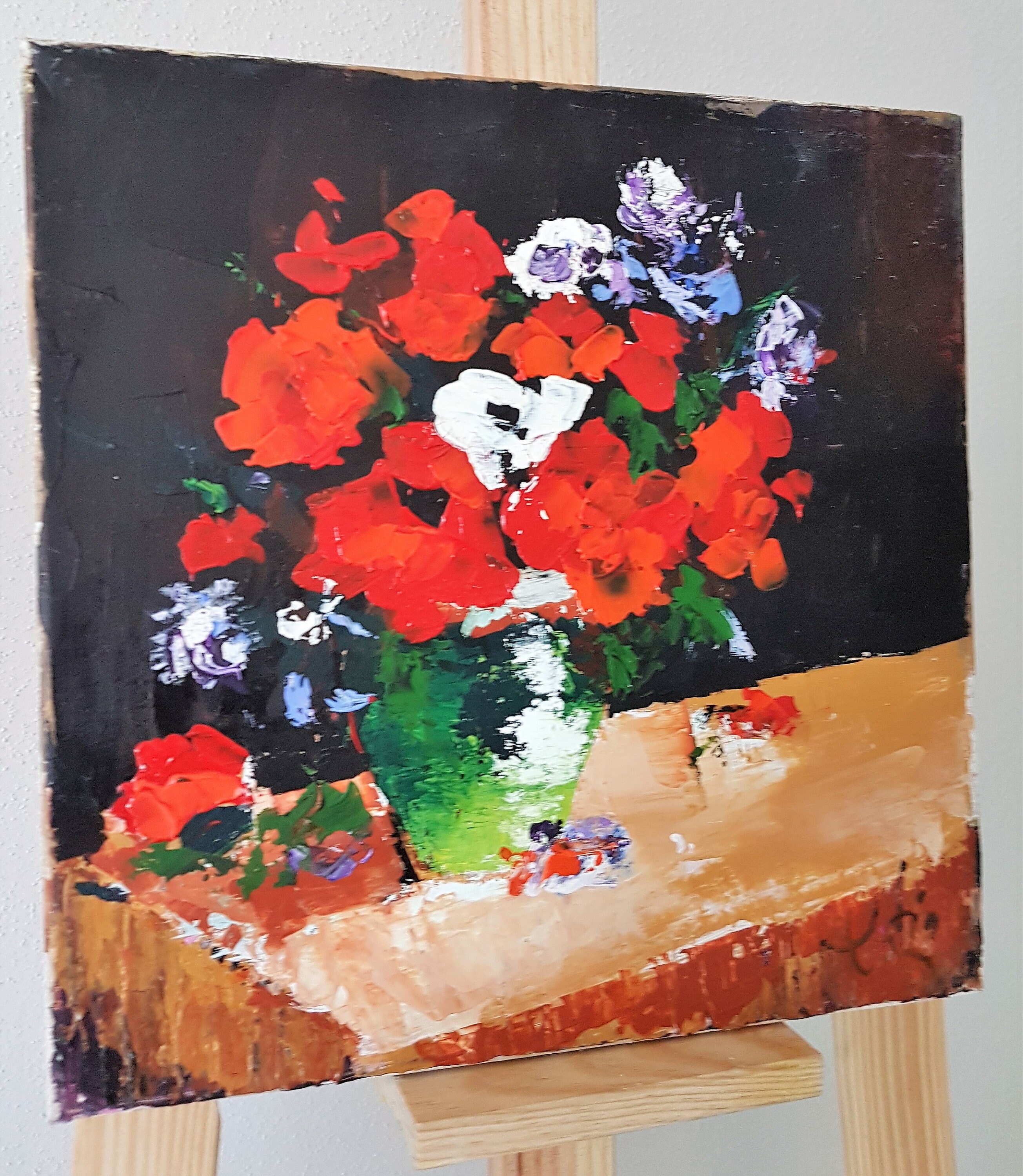 赤いアネモネの油絵：花の静物画、明暗法 - Etsy 日本