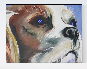 Handmade Dog Acrylic Painting on Cardboard: Modern Wall Art (10x12 inches)