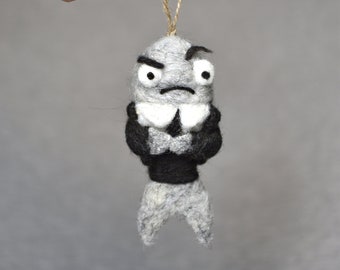 Hand Felted Christmas Ornament; An Ornament a Day; READY TO SHIP; Needle Felted Ornament; Bad Guys Book; Shark Ornament