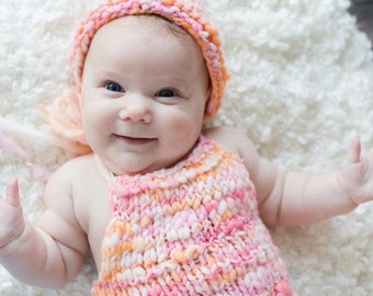 KNIT PATTERN- Handspun Basic Romper; Newborn Photography Prop; Knitted Sun Suit; Thick and Thin Yarn; Bulky Knitting Pattern