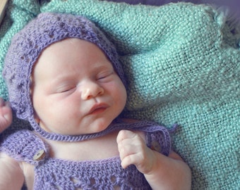 CROCHET PATTERN- Reece Bonnet and Overalls; Newborn Photography Prop; Cabled Crochet Pattern; Crochet Baby Clothes