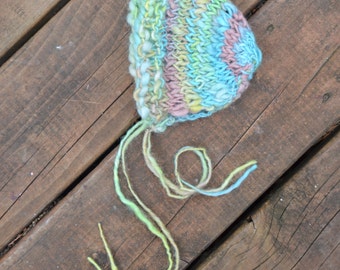 KNIT PATTERN- Handspun Basic Bonnet; Thick and Thin Yarn; Bulky Knitting Pattern; Newborn Photography Prop