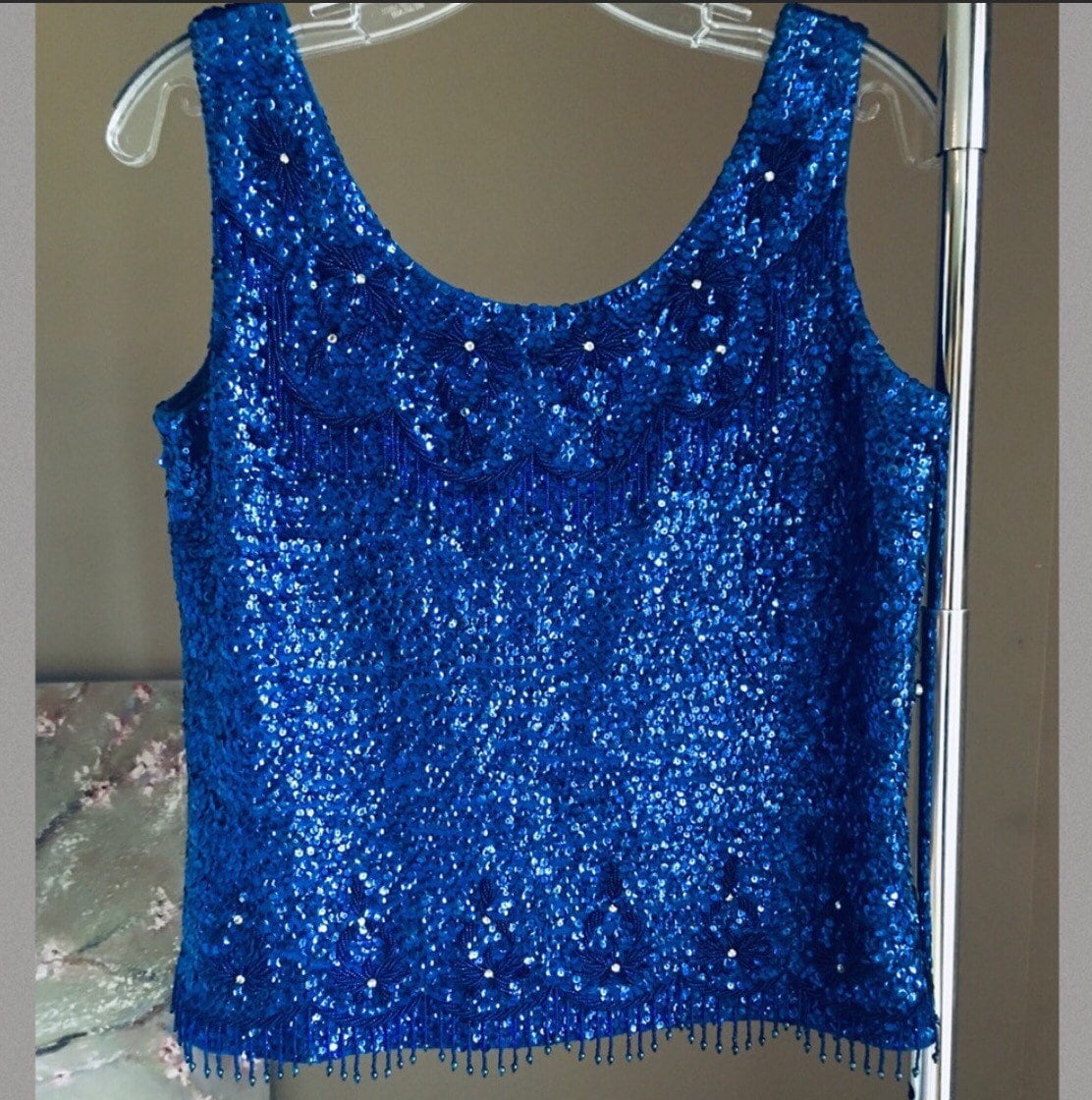 royal blue sequin tank top