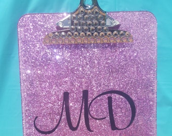 Personalized Glitter Clip Board, Monogrammed Clipboard, Office Supplies, Teacher Gifts, (Plastic) (Your Choice of Color)