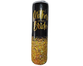 ONE Custom Epoxy Black and Gold Glitter Ombre Mother of the Bride Stainless Steel Tumbler, Mother of the Bride Gift, Wedding Favor