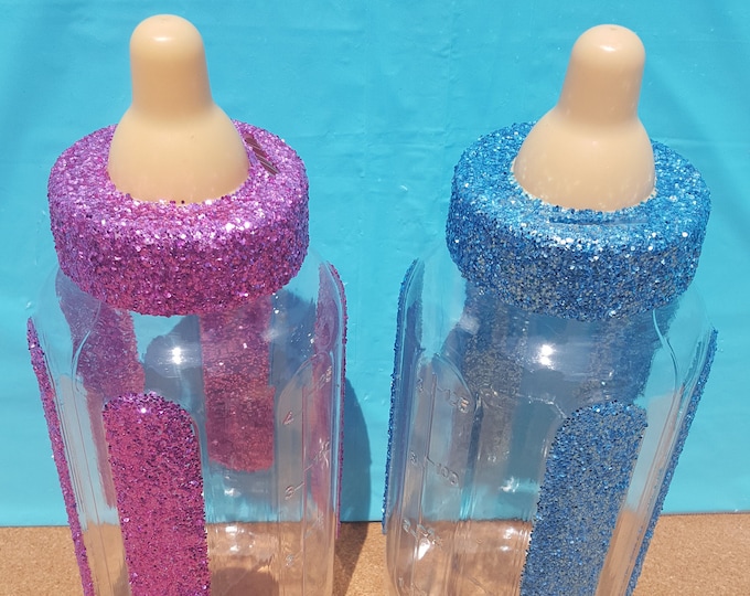 Jumbo Baby Bottle Plastic Piggy Bank, Baby Shower Decorations, Pink