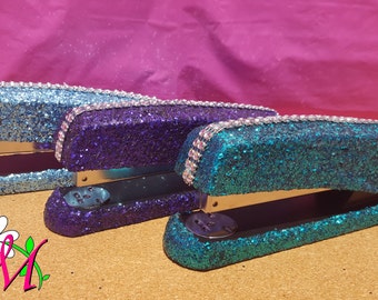 Custom Glitter Desk Stapler, Bling Office Supplies, Full Size Stapler, (Your Choice of Color), Red Stapler, Purple Stapler, Pink Stapler