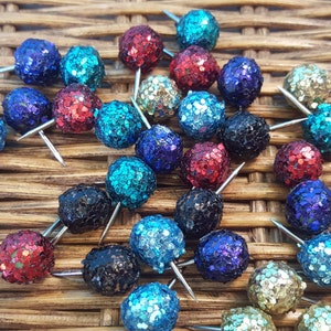 Glitter Push Pins, Thumbtacks, Office Supplies, (Your Choice of Color), Round Thumbtacks, Round Push Pins, Glitter Thumbtacks