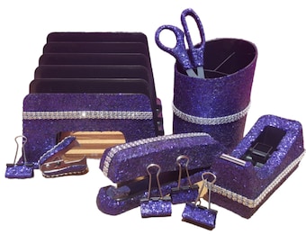 DARK PURPLE Glitter Office Supplies, Glitter School Supplies, Teacher Supplies, Purple Teacher Gift, Purple Bling Office Supplies, Purple