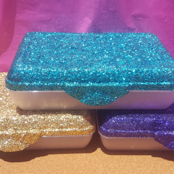 Personalized Colorful Glitter Pencil Box Customizable with Name, School Supplies, Office Supplies, (Plastic) (Your Choice of Color)