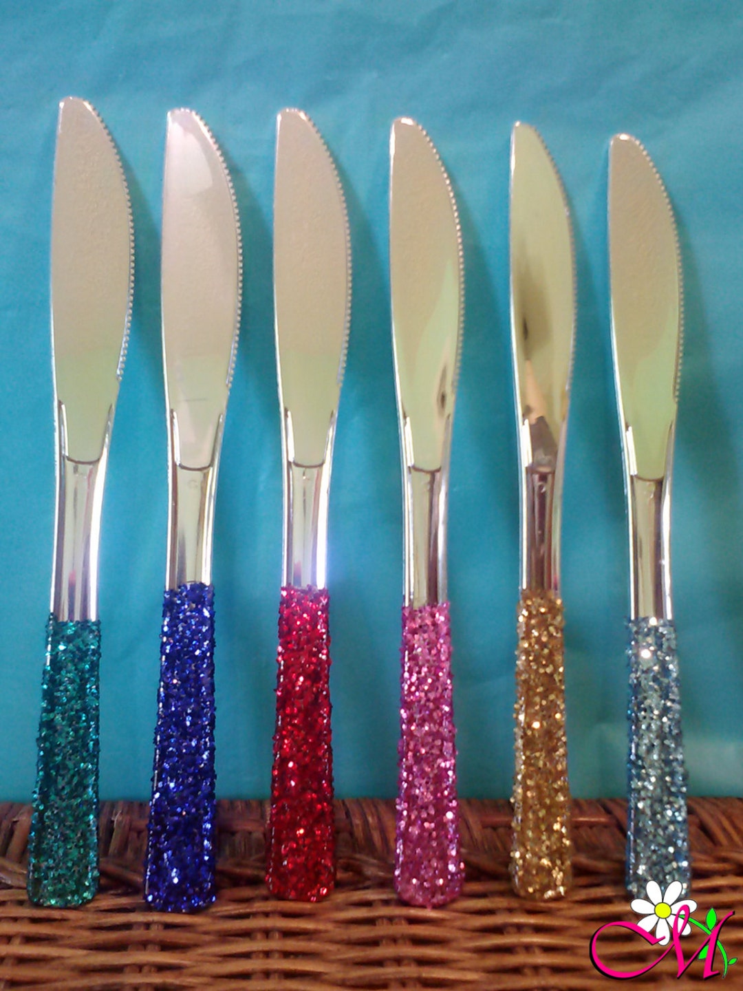 Silver Plastic Knives Glitter Handles your Choice of Etsy