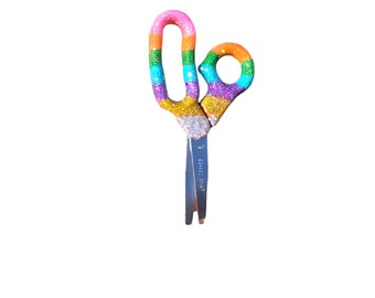 Custom Epoxy Sealed Colorful Striped Glitter School Scissors, Kid Rainbow School Scissors, Blunt Tip, Elementary Scissors, School Supplies