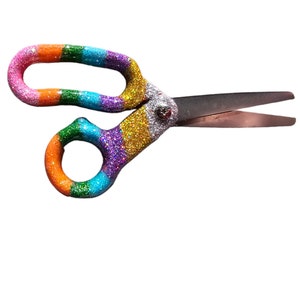 Custom Epoxy Sealed Colorful Striped Glitter School Scissors, Kid Rainbow School Scissors, Blunt Tip, Elementary Scissors, School Supplies image 4