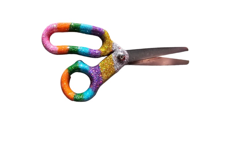 Custom Epoxy Sealed Colorful Striped Glitter School Scissors, Kid Rainbow School Scissors, Blunt Tip, Elementary Scissors, School Supplies image 4