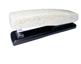 Personalized Epoxy Sealed White Opal Iridescent Glitter Office Stapler, White Glitter Stapler with Name, Custom Full Size Office Stapler